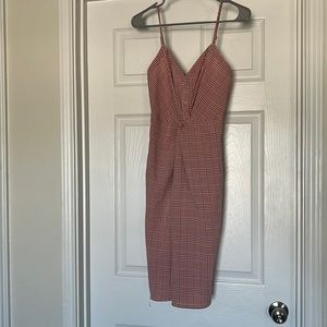 Coral gingham ASTR spaghetti strap dress